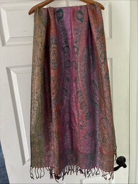 Floral Paisley Pashmina Head Wrap Scarf Purple Red Orange Fringe